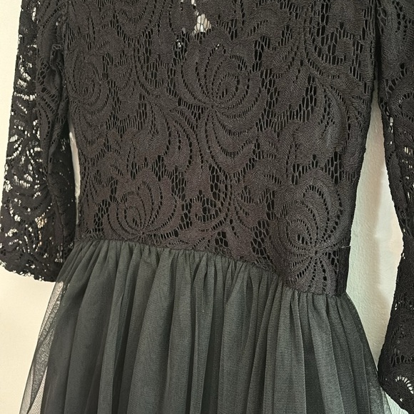 City Studio Juniors open lace 3/4 sleeve mini black cocktail dress w/ full skirt - Picture 9 of 11